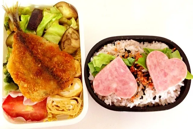 アジフライとハムのハート弁当|りえさん