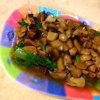 Sauteed mustard greens with Three kind mushrooms|Oliverさん