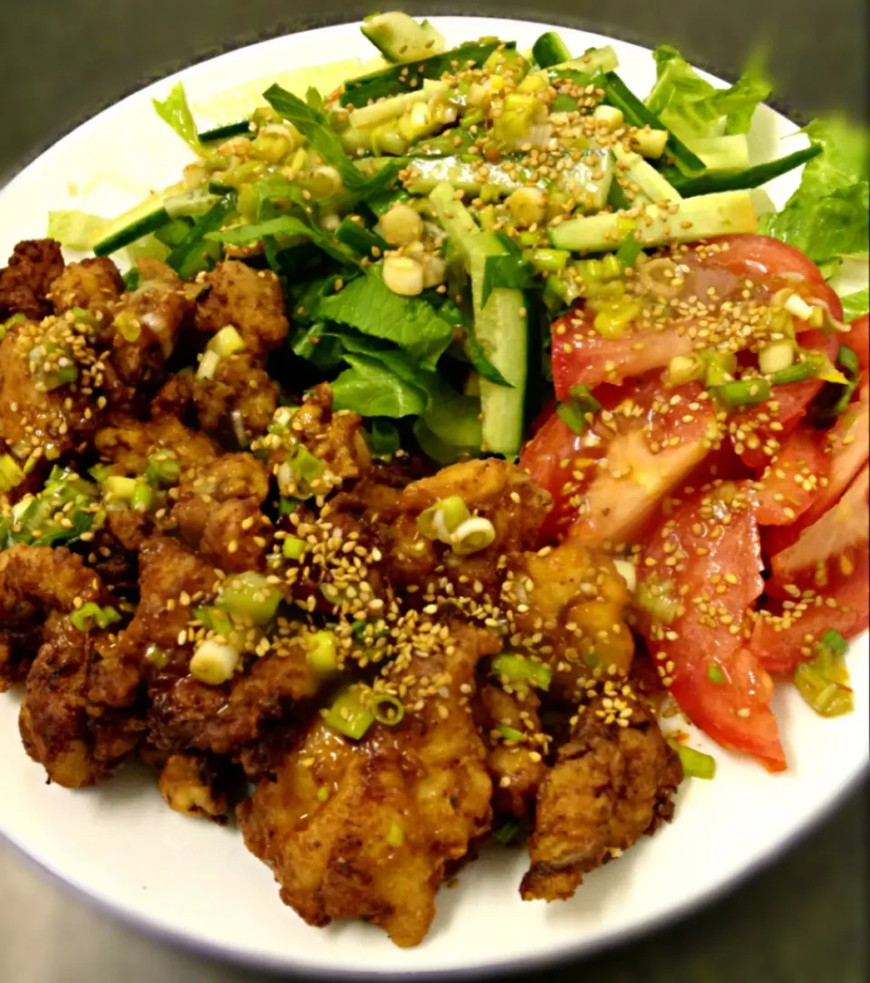 Fried chicken with Spring onion sauce 鳥唐揚げねぎソースかけ|ずきみくさん