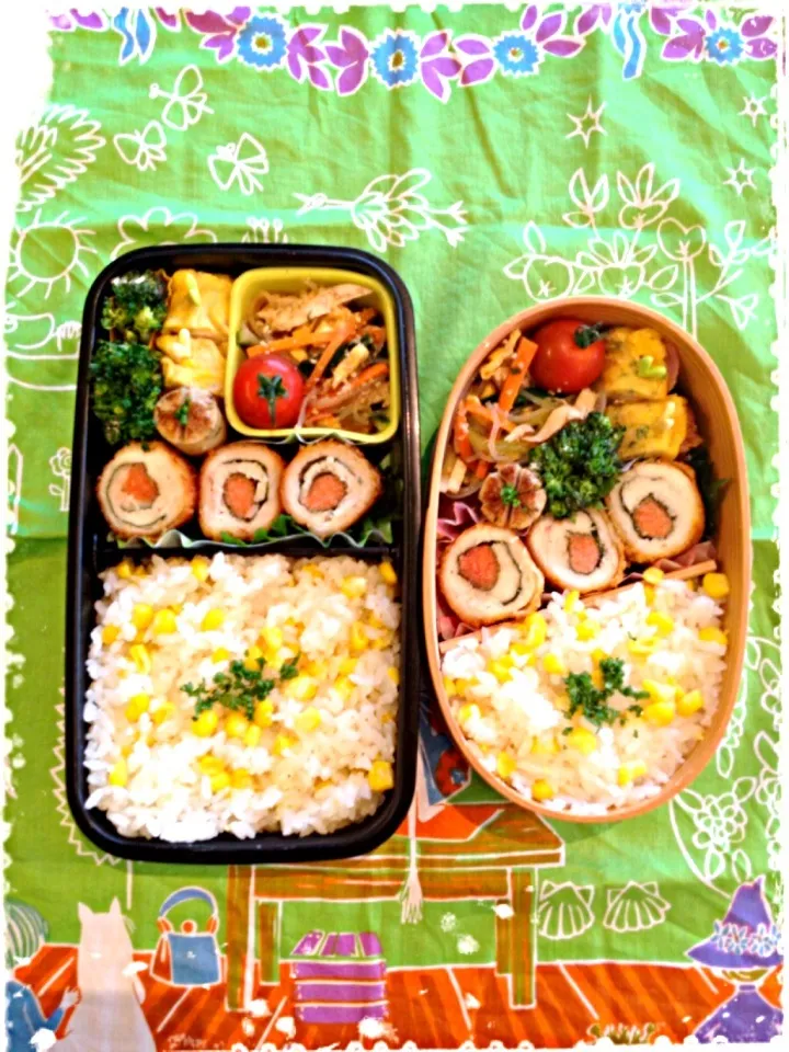 たらこササミカツと🌽ご飯＊親子弁当♪|hiromiさん