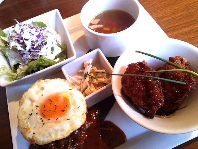 ミニロコモコとミニもちこチキンのセット(*´∀｀)ハワイアンカフェにてランチしてきました♪|げんちゃんさん