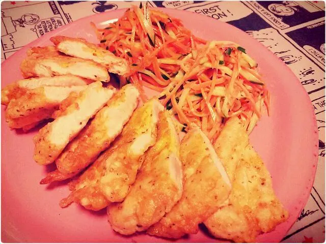 chicken veal piccata♥carrot and cucumber salad♥|🌜 miaow 🌞さん