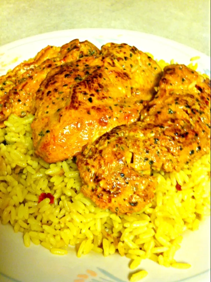 Marinated Chipotle chicken with yellow rice|Juliee ~ ジュリーさん