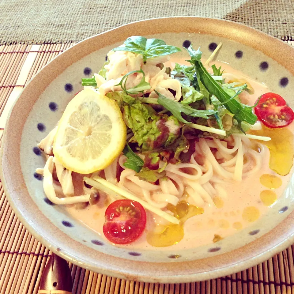 Snapdishの料理写真:marimariさんの冷たい豆乳トマトうどん|あいこ ⁎ˇ◡ˇ⁎さん