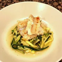 lemon basil zucchini pasta with polluck filet|sandyさん