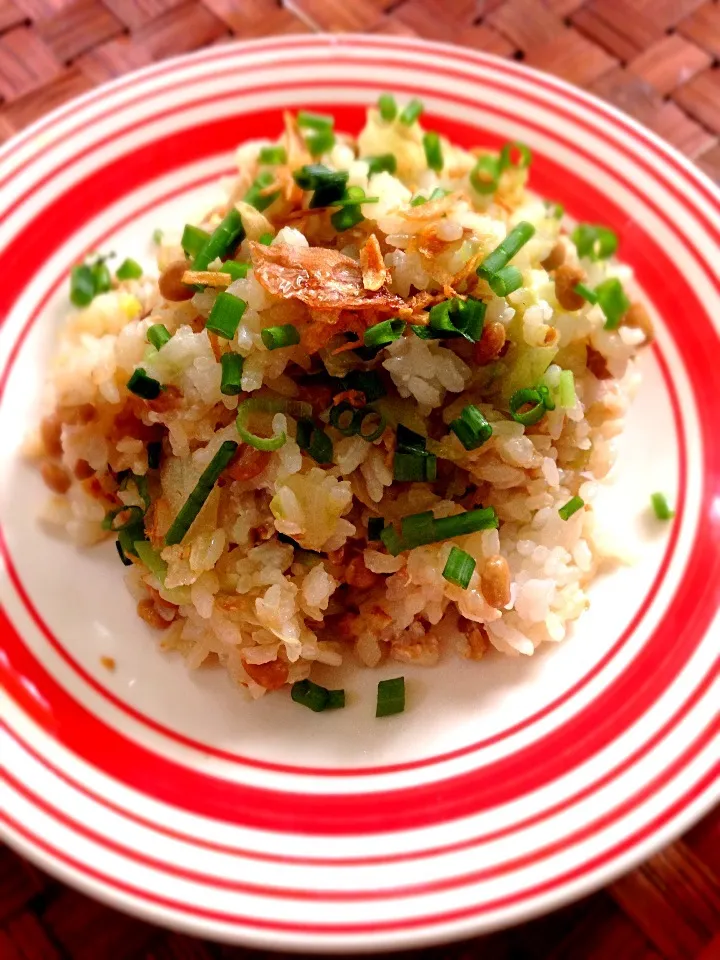 Natto lettuce fried rice😋納豆ﾚﾀｽﾁｬｰﾊﾝ|🌈Ami🍻さん