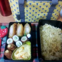 Snapdishの料理写真:チキンカツ、ちくわ、グラタン、肉巻きチーズ、チャーハン|いづみさん