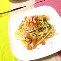 Snapdishの料理写真:水菜とトマトのパスタ|みきさん