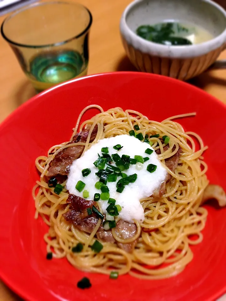 ☆豚肉のペペロンチーノ とろろ芋がけ☆|★☻★さん