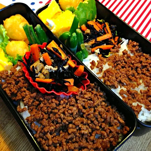 Snapdishの料理写真:牛肉そぼろ弁当|かぶこさん