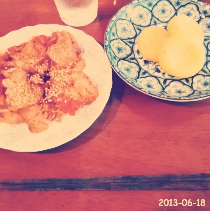 Snapdishの料理写真:ぶたにくのマヨ照りとぽてともち|にゃんちゅう( '×' )さん