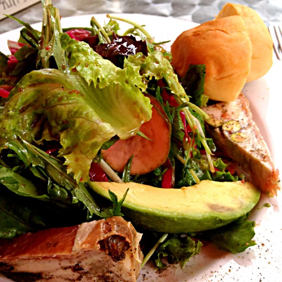 Garden salad with chicken terrine, pistachio and balsamic dressing|lauren shannonさん