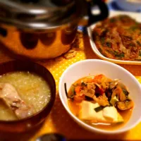 Snapdishの料理写真:韓国に行きたいごはん〜参鶏湯・スンドゥブ・豚キムチチヂミ〜|たまごさん