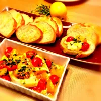 Baked Bree with sautéed grape tomatoes