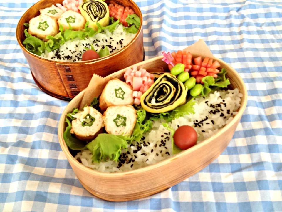 6月19日 鶏肉のオクラ巻と卵焼きの海苔クルクル巻きのお弁当|かとっちみゆさん