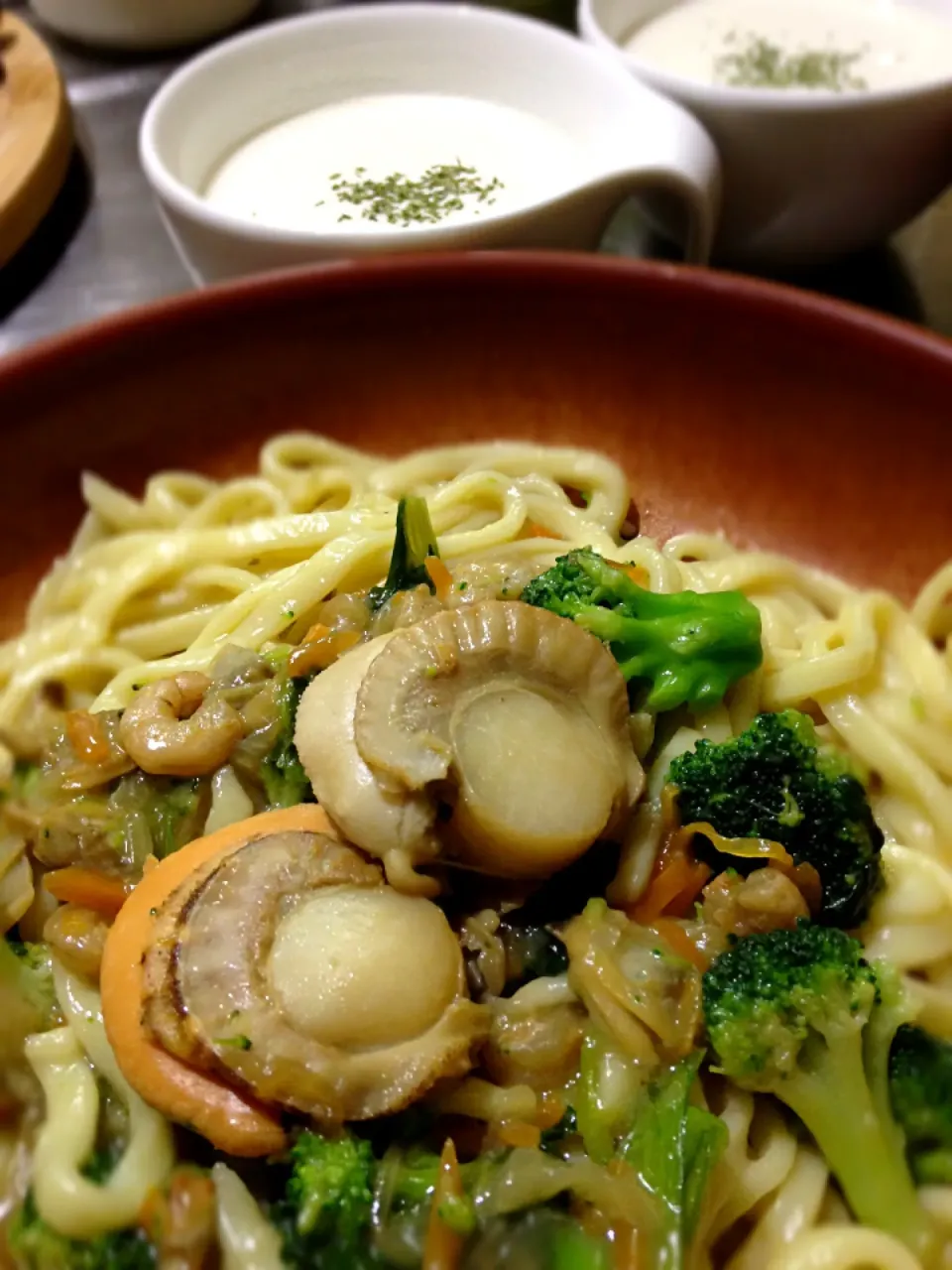 ホタテと魚介の焼うどん＆冷たいスープ|totoさん