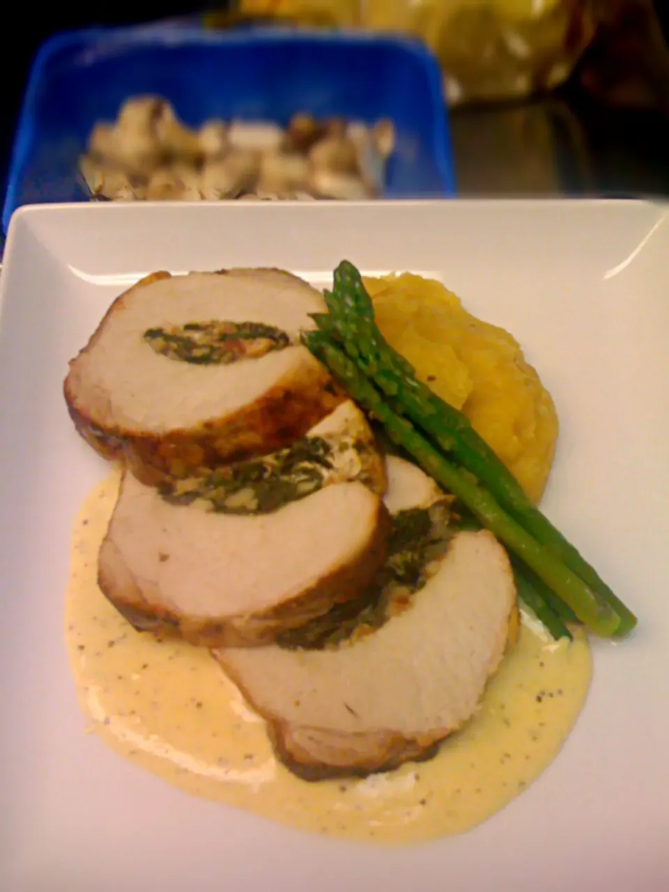 Snapdishの料理写真:Stuffed pork loin with a sweet mash and a creole cream sauce|zac sayersさん