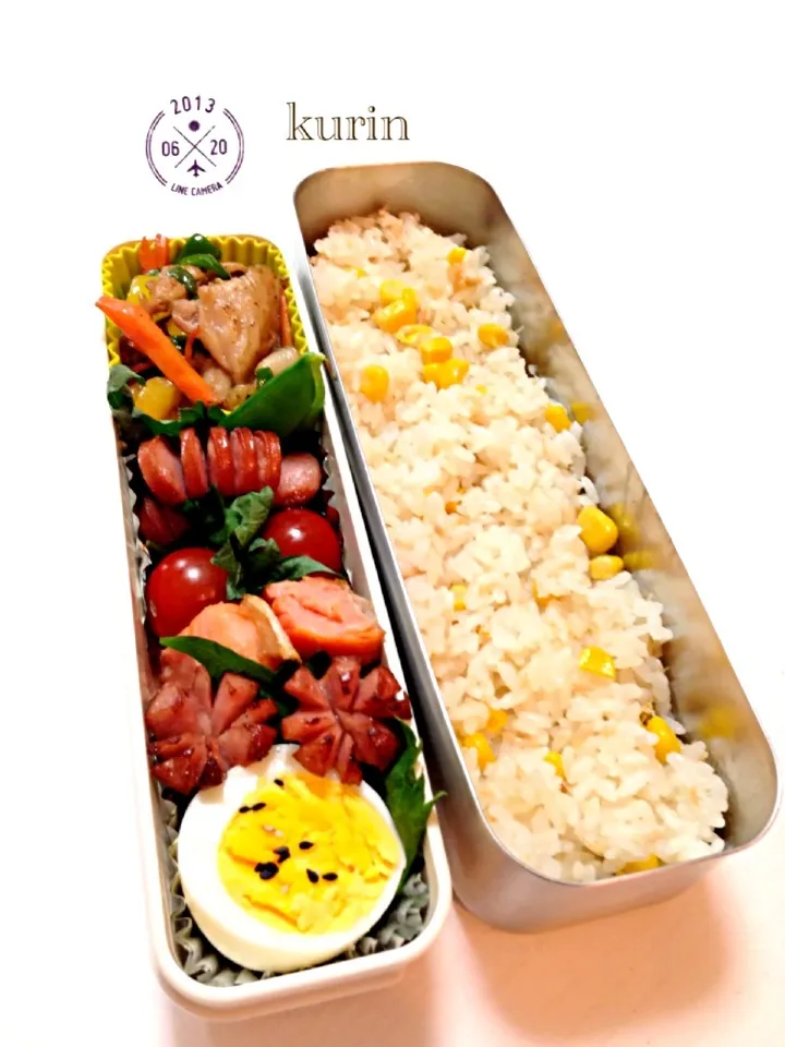 高校生息子弁当 コーン🌽炊込み御飯|くりんさん