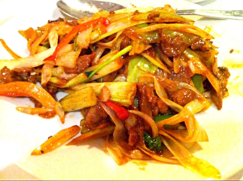 Sautéed sliced mutton with spring onion|skyblueさん