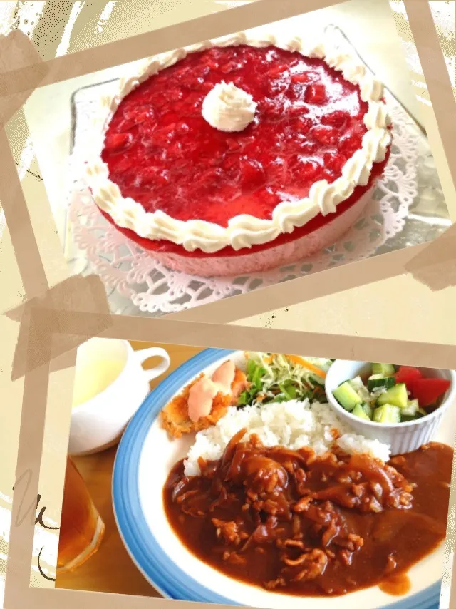 Snapdishの料理写真:たま～のおもてなし(*^_^*)～ハヤシランチと苺ムース♫|ミッチーZさん