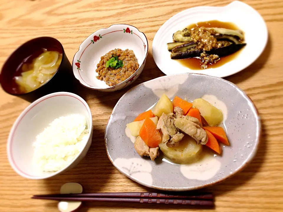 鶏肉とじゃがいものホクホク煮＆焼茄子の葱ダレ|ゆきぼぅさん