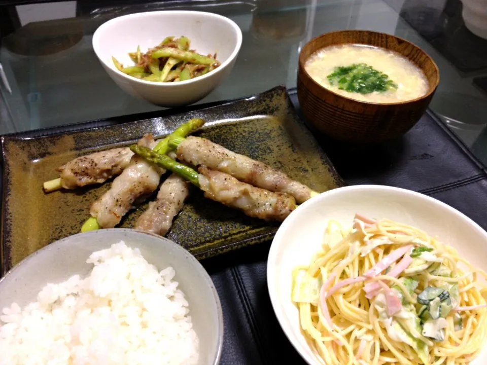 Snapdishの料理写真:アスパラ肉巻 セロリ醤油和え|ちさとさん