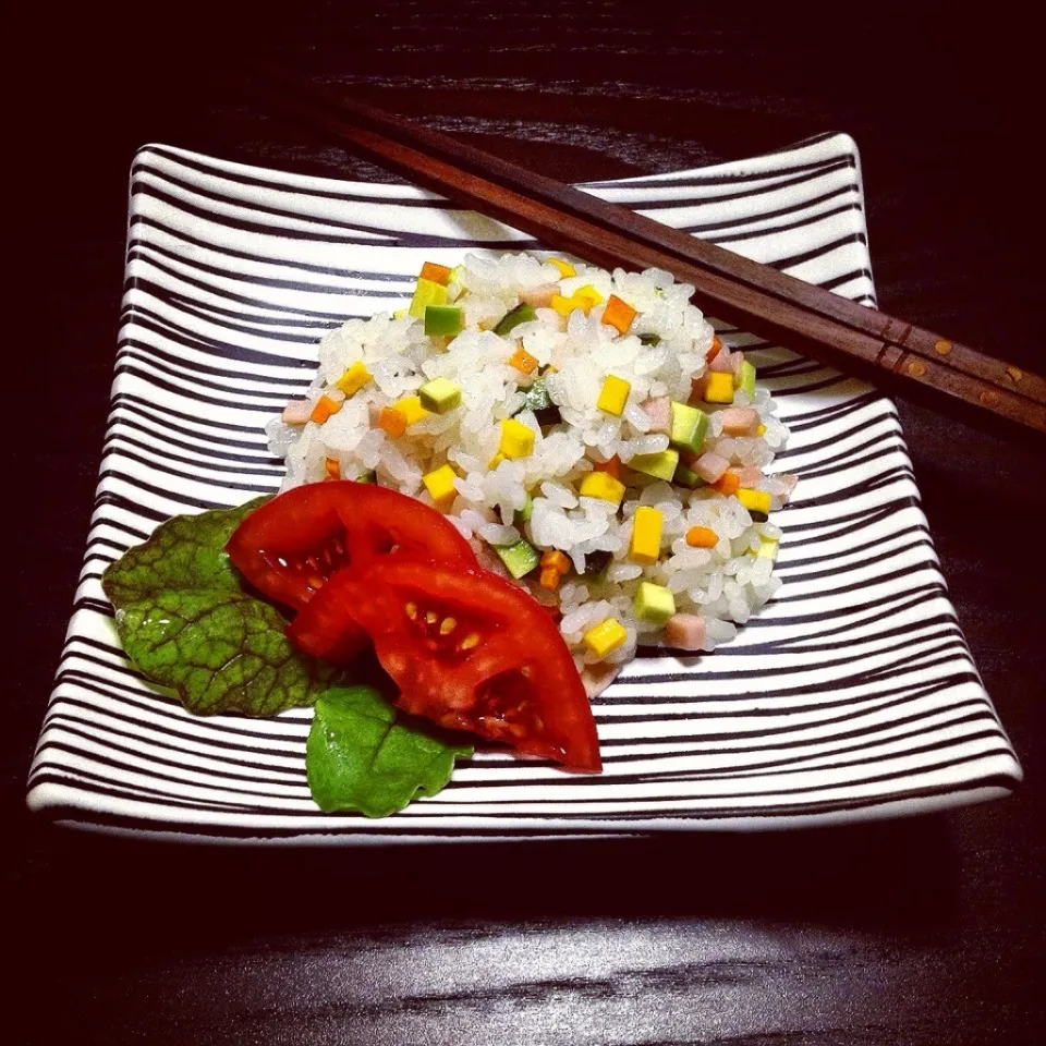 Avocado,  Pumpkin, Carrot, Roast ham… Salad rice of cube cut vegetables.|nori.co.jpさん