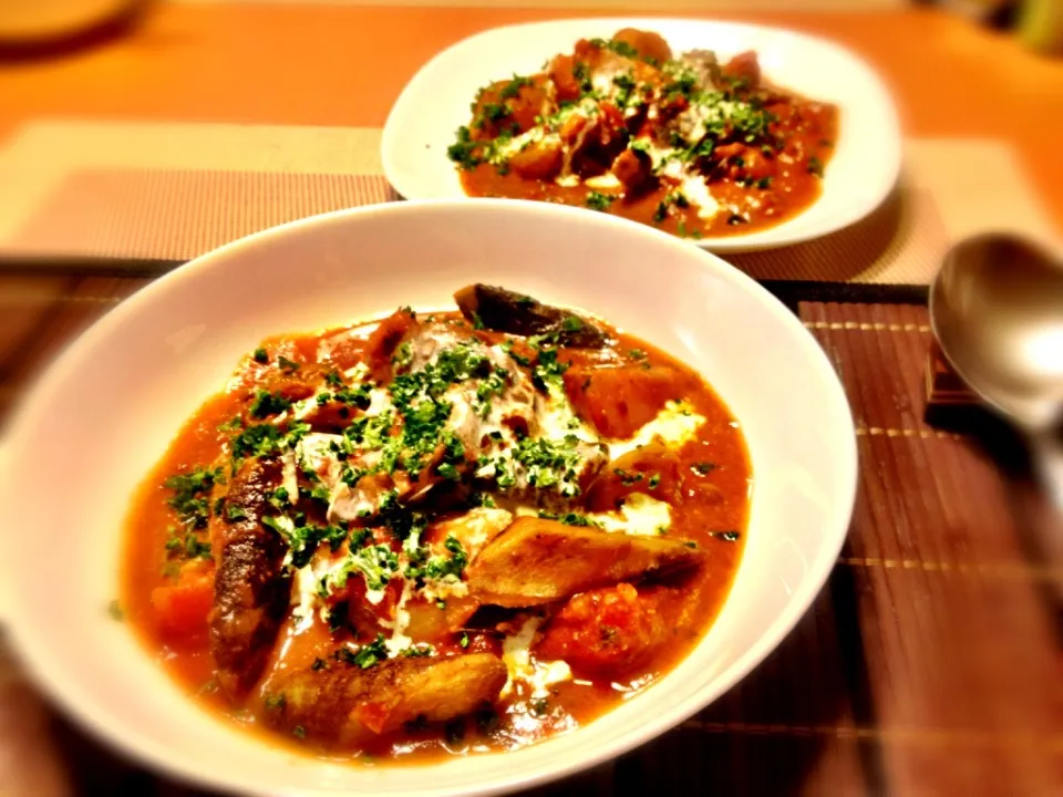 Tomato-based stew with leftover root veggies|Kirk Awiamさん