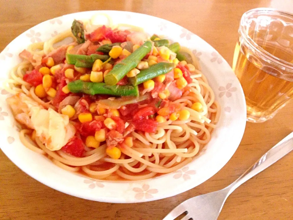 北海道のアスパラガスとコーンのパスタ ロッソ|あやかさん