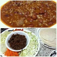 Snapdishの料理写真:chili con carne and soft tacos|joanna vinasさん