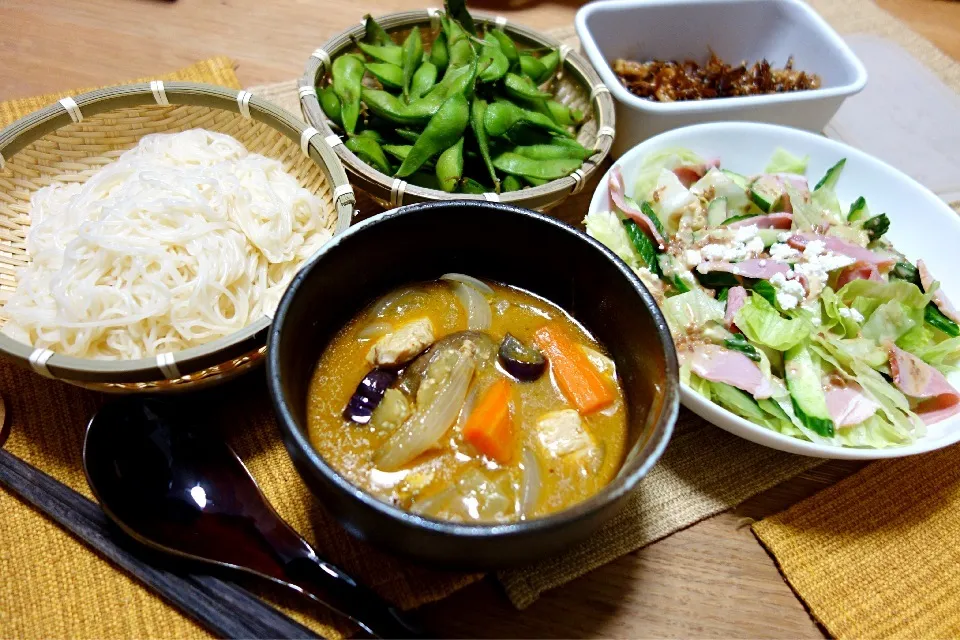 タイカレーそうめん ハムサラダ 枝豆|中町さん