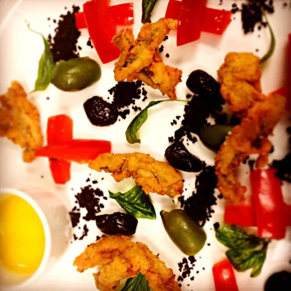 Fried pickled anchovy, olives, pickled pepper, brown butter-garlic dip|andrew franciscoさん