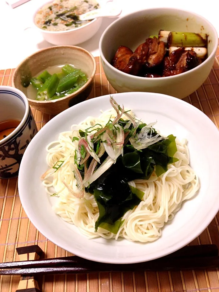 そうめんと鶏の照り焼き|ゆかりんさん