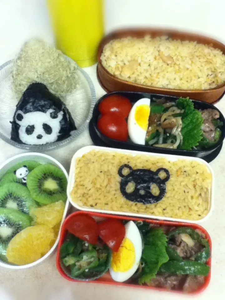 今日のJK&OL弁当。オニギリが小さすぎてイビツなパンダぴょん^^; Today's lunch box.|hoppycowさん