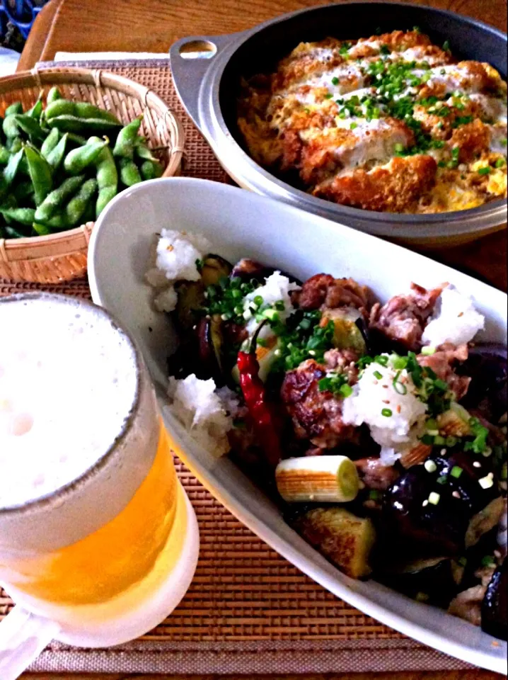 水曜🍺´◡`おつ〜雨…凄いでしたねぇ。まだ降ってるけど…今朝のカツゎ、カツ煮。枝豆塩。簡単！南蛮ふぅなやつ(ﾉ∀≦。)ﾉ|いよこ🍻さん