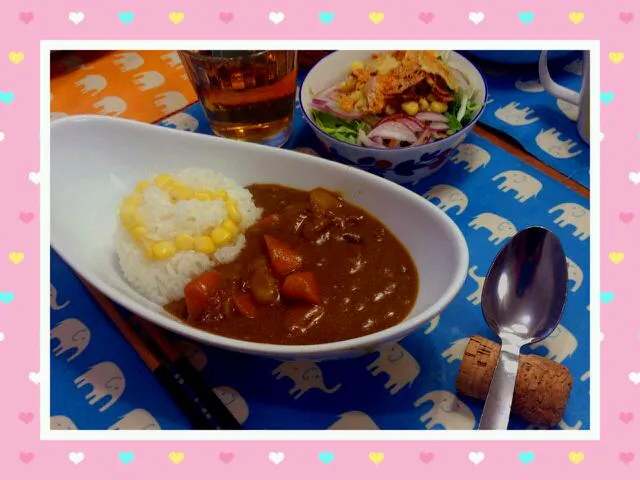 Snapdishの料理写真:カレー&さっぱりマスタードドレッシングサラダ|ゆきさん