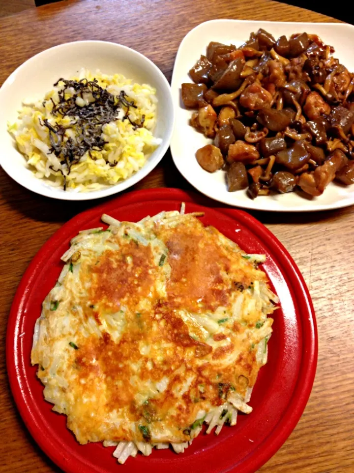 ★鶏肉とコンニャクの炒め煮★やまいもチヂミ★白菜の塩こんぶ|三宅 里美さん