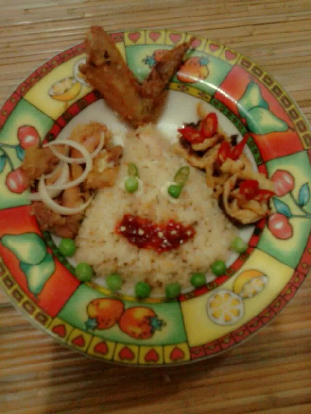 chiken , egg and etc othre food. in indonesia . i call that nasi goreng .|melias olivianaさん