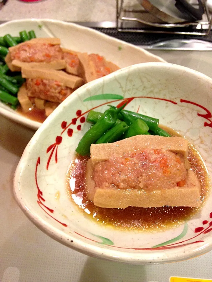 高野豆腐の鶏挽肉射込み煮|チチさん