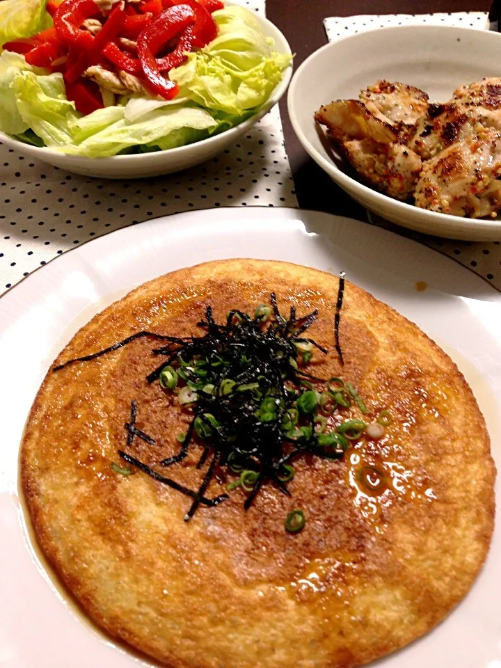 Snapdishの料理写真:山芋焼き&鶏の香草焼き&鶏胸肉とパプリカのサラダ|naoさん