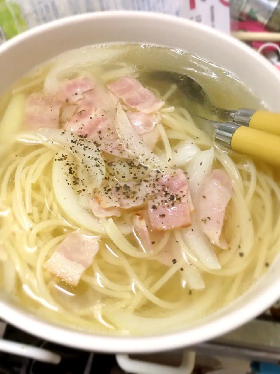 玉ねぎのスープパスタ|わんこさん