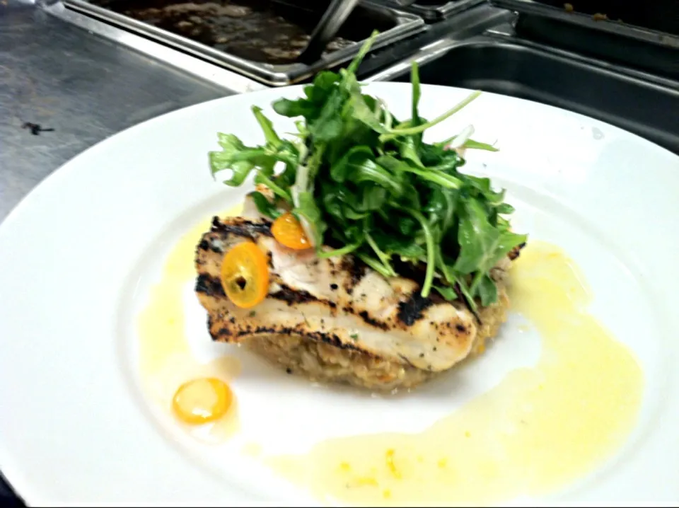 Grilled corvina over arugula salad with citrus dressing.|Andrew C Messinaさん