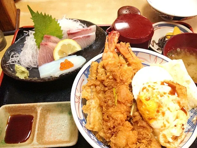 海老玉天丼 刺し盛りセット🌸|カナうささん