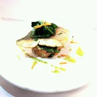 Snapdishの料理写真:Warm Spinach & Roasted Sweet Potato Salad dressed in a Fresh Basil Vinaigrette served w/ Pan Seared Red Snapper.