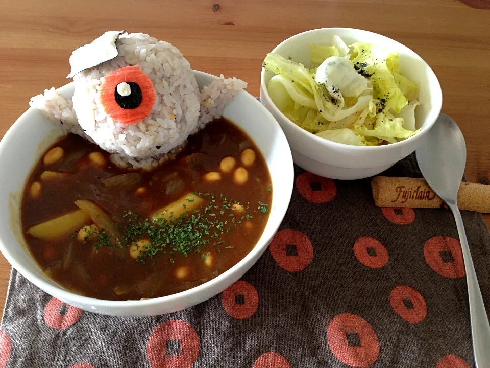 目玉の親父な雑穀米豆カレー|あか牛さん