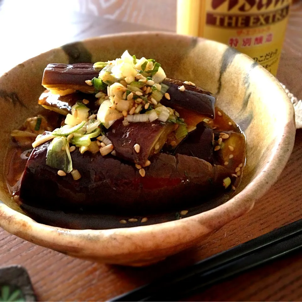 Snapdishの料理写真:✨茄子の香味ソース和え✨✨しゅうちゃんの茄子でかんぱ〜い♡お疲れーお先っすぅ🍺|ちっきーさん