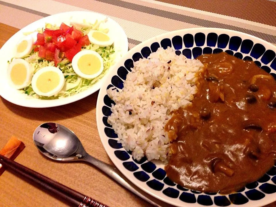 海老カレー、卵サラダ|ウサコさん