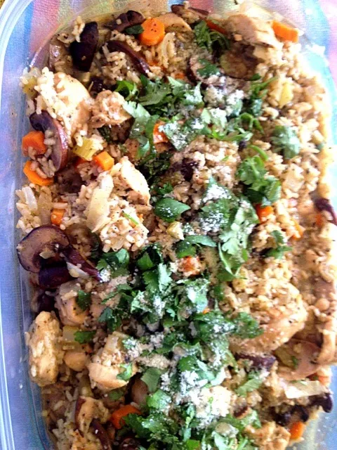 Braised chicken mushroom with brown rice|amyさん