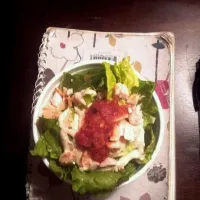 Snapdishの料理写真:Leafy Romaine salad , with grilled chicken , light Caesar dressing & moes organic salsa on top .|preciousさん