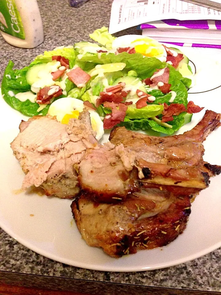 Snapdishの料理写真:Garlic mustard pork ribs, cecer  salad|Siana Lee Brownさん